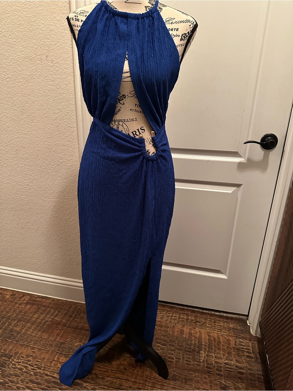 Elegant Royal Blue Cutout Halter Dress
